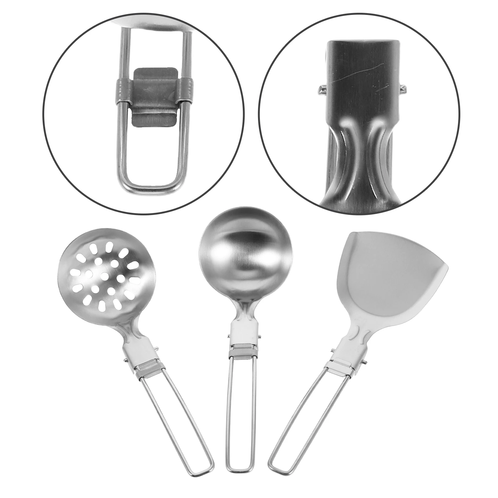 

3pcs Stainless Steel Camping Utensil Set Durable Foldable Outdoor Tableware Portable Kitchen Gear For Hiking Travel Bbq Soup