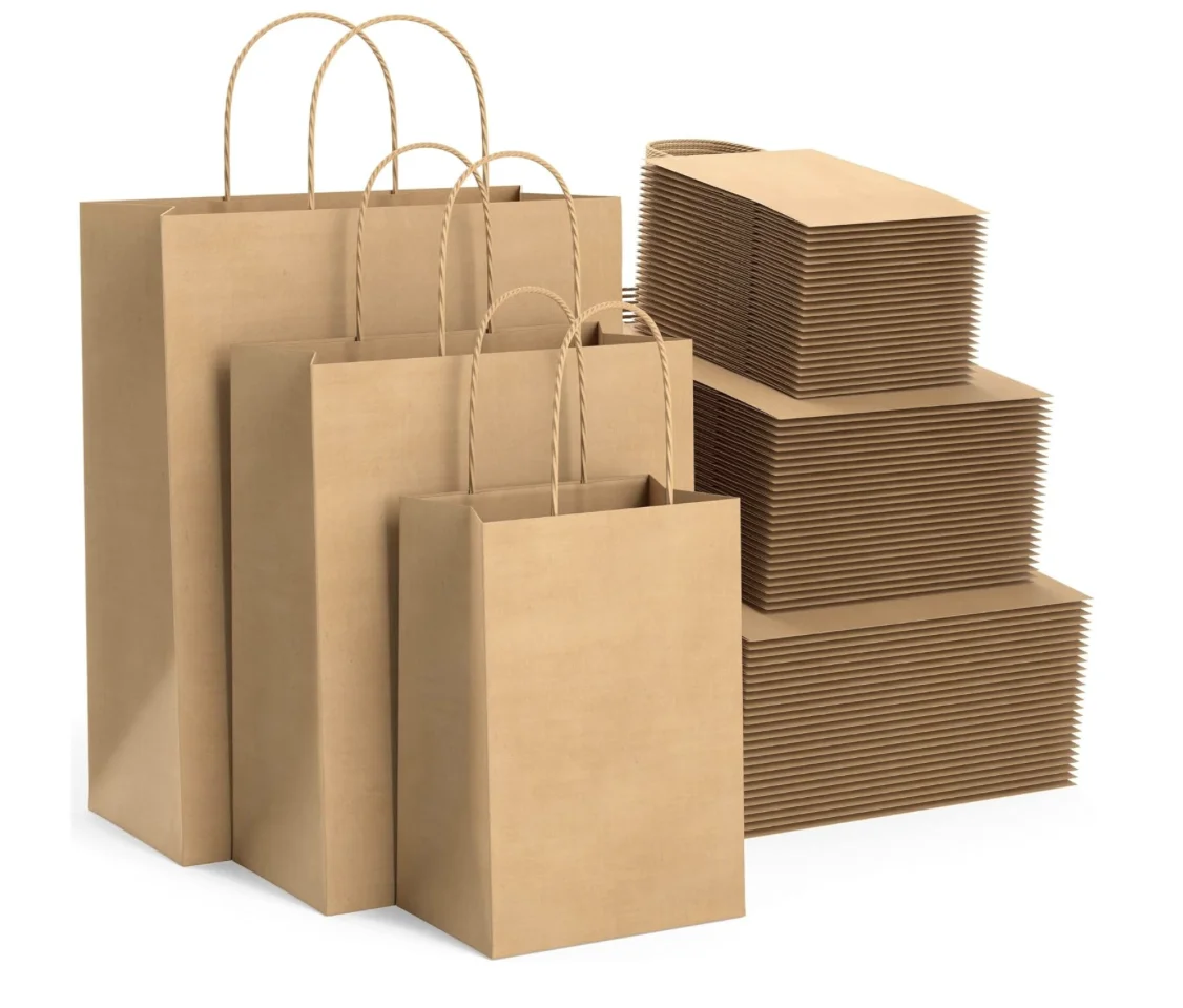 20pcs Brown Paper Bags with Handles 100% Recyclable Kraft Paper | Ideal for Gifts, Shopping, Boutique, Packaging,