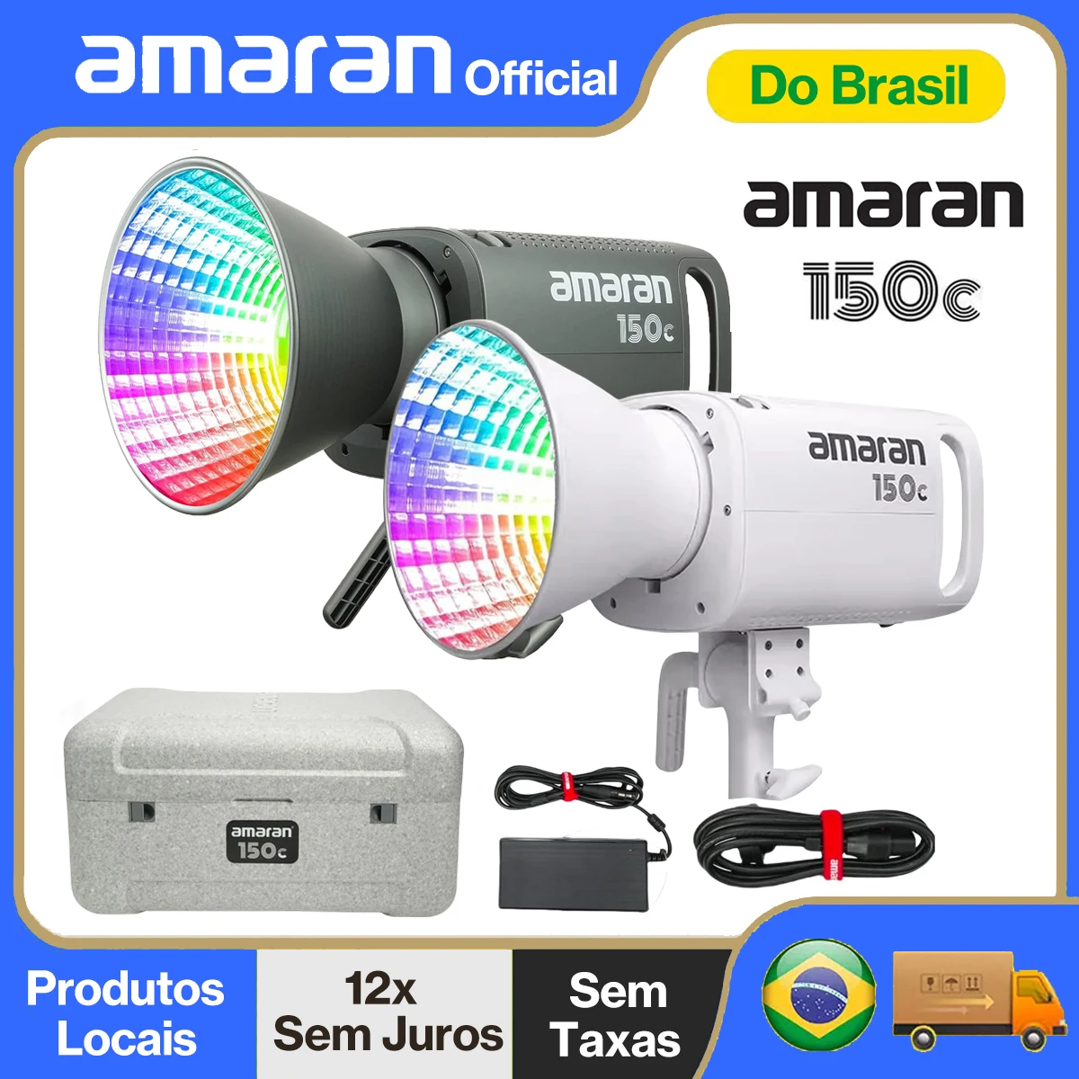 【Do Brasil】Amaran 150c 150W COB Luz de vídeo RGBWW 150W 2500K-7500K para TikTok Streaming ao vivo Gravação de vídeo fotográfico por Aputure