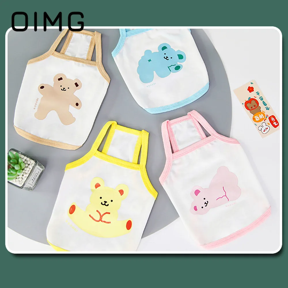 

OIMG Cartoon Print Pet Dog Sleeveless T-Shirt Teddy Bichon Pomeranian Happy Bear Puppy Sling Casual Small Medium Dogs Clothes