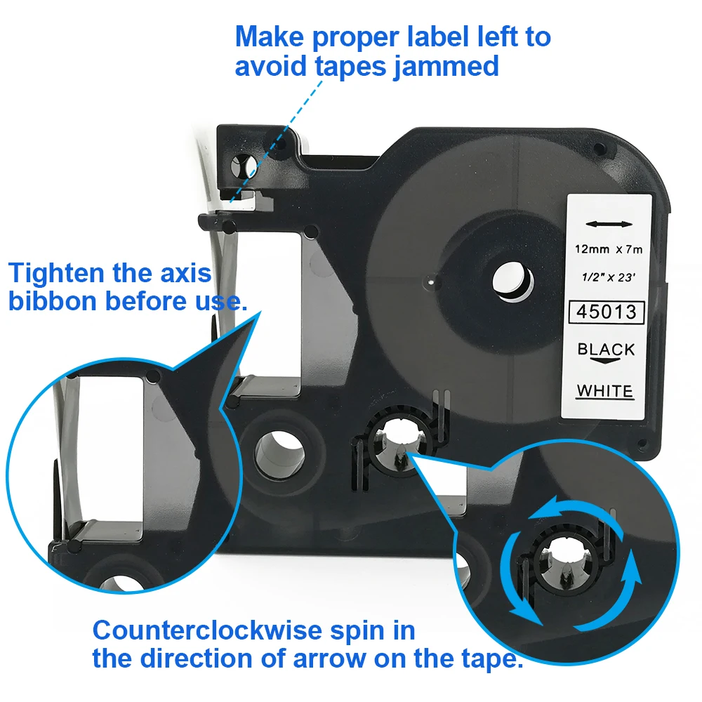 

Orison Label Tape Compatible Dymo D1 12mm Dymo 45013 Black on White Label Maker