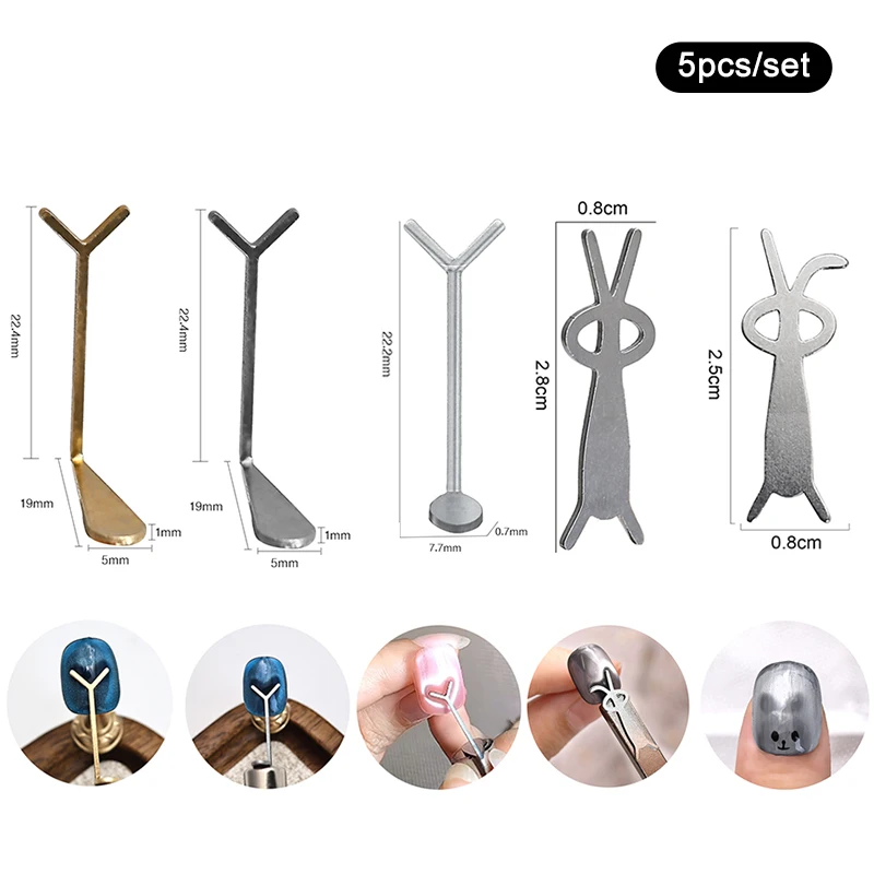 Ensemble de bâtons magnétiques œil de chat, lapin, ours, outils d'art des ongles, petite pièce en fer, bâton magnétique pour effets de vernis magnétique, 5 pièces