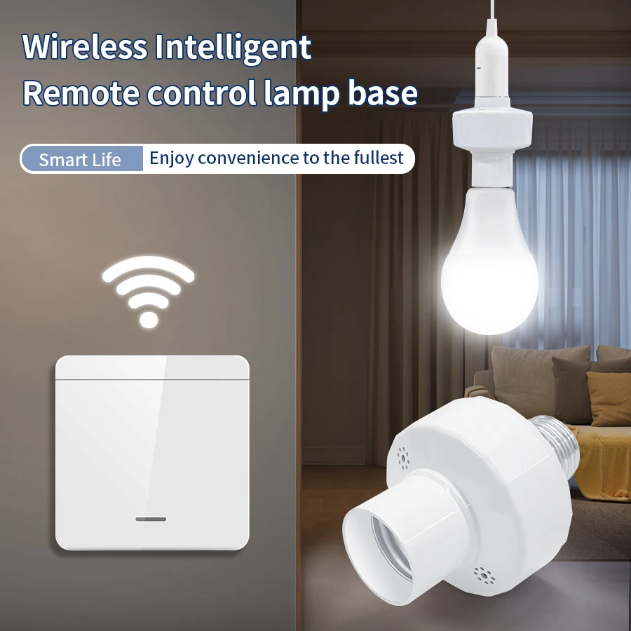 1/2/3 Gang RF 433MHz Wireless Lamp Holder Switch Wall Switch Panel AC 85-265V E27 Remote Control Light Lamp Base for LED Bulb