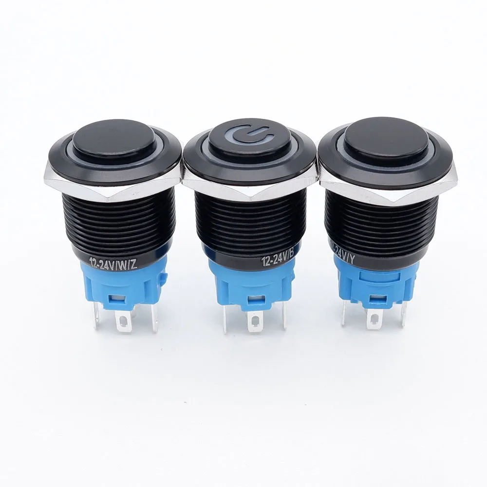 5pcs 12V 16mm 19mm 22mm Metal Push Button Switch LED Light Momentary Latching No Connector Car Engine Power Switch 5V 24V 220V