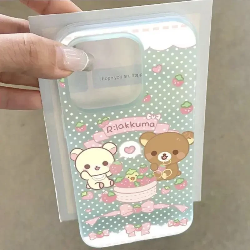 Kawaii Cute Rilakkuma Phone Shell Iphone16/15/14/13/12/11Promax Iphone16Pro Transparent Soft Shell Anti Drop Gift For Girls