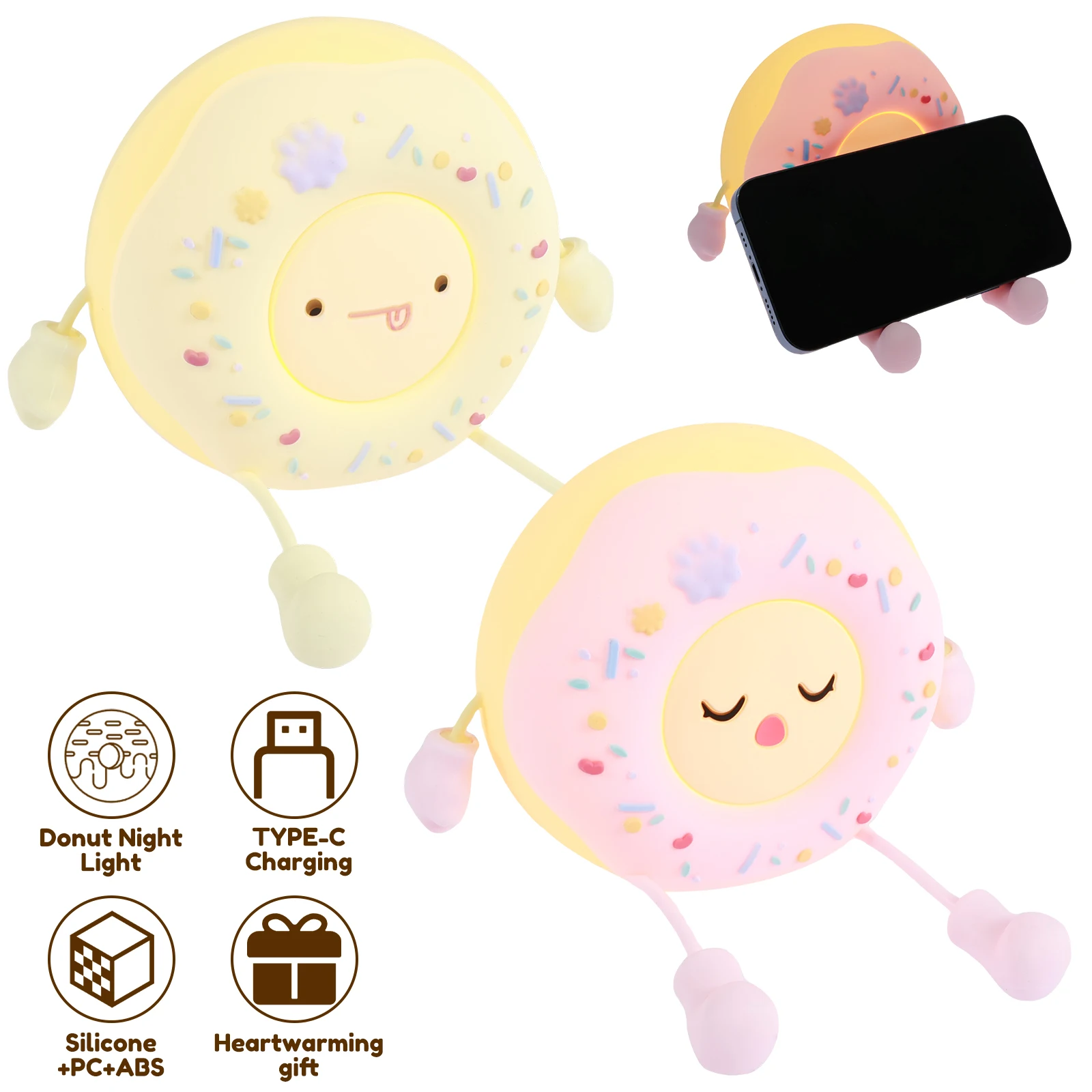 

Cute Donut Night Light 2 Level Dimmable Nursery Night Light Touch Control Kids Night Light with 20 Minutes Timer USB