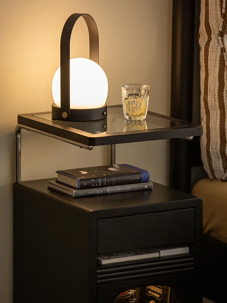 Extremely narrow modern simple bedside table small household bedroom projection bracket sofa side cabinet solid wood living