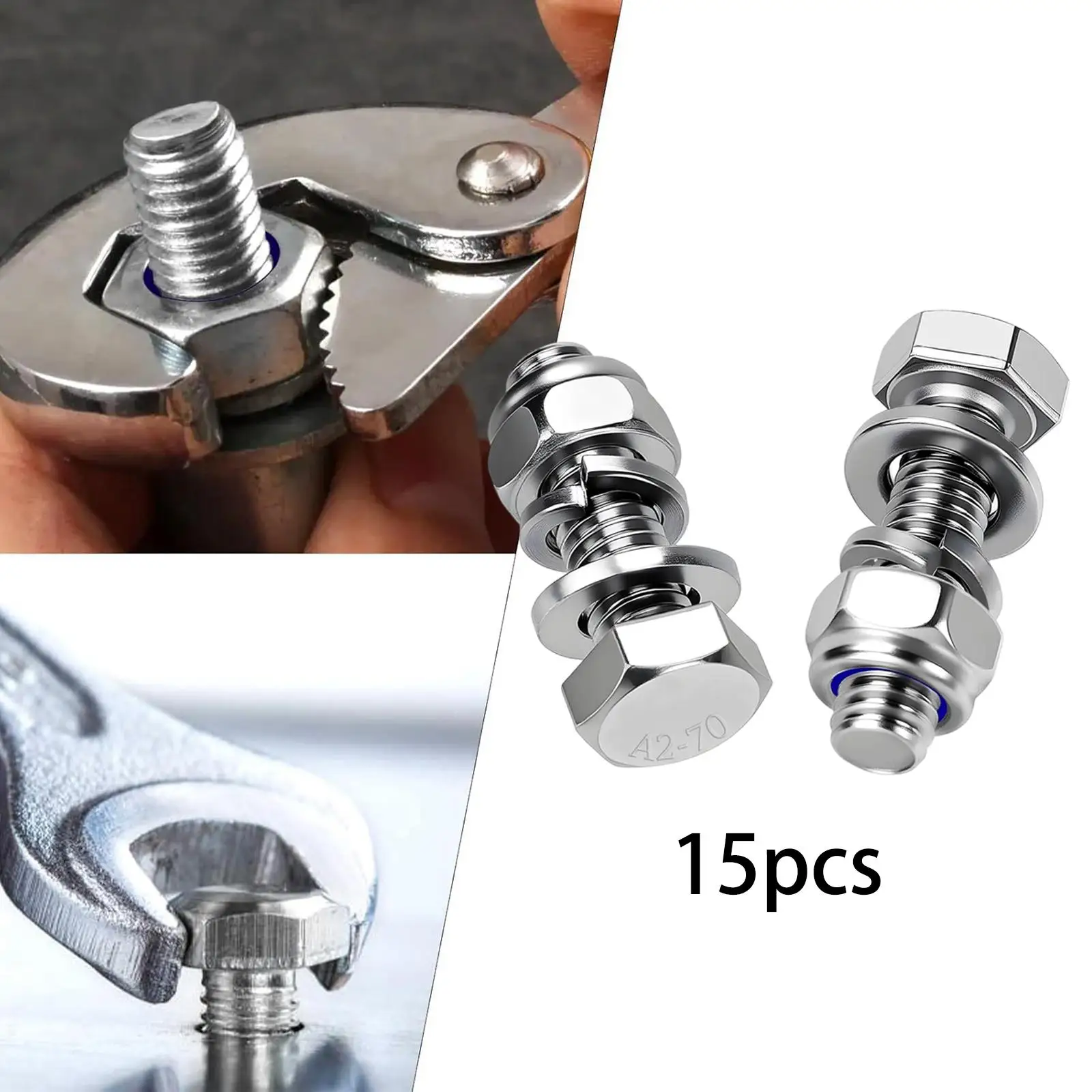 15Pcs M8 x 20mm Hexagonal Screws, Hardware with Flat Washers Mounting Bolts and Nuts Self Locking Nuts for Machinery Maintenance