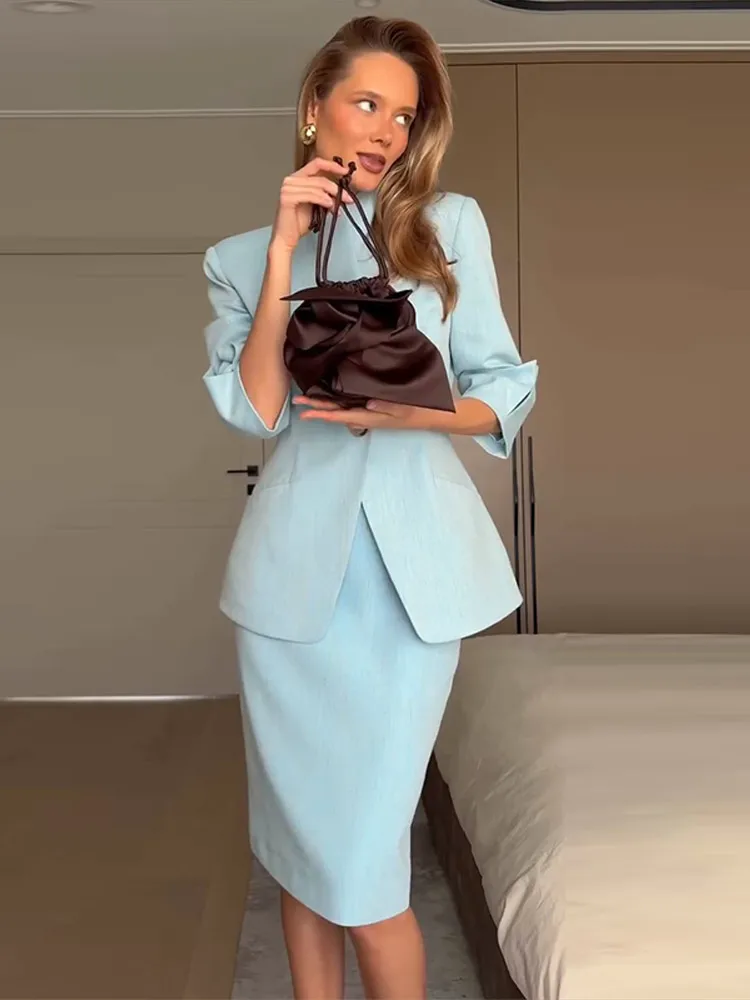 Conjunto elegante de falda y Blazer para mujer, conjunto de chaqueta ceñida en la cintura con un solo botón y mangas largas, conjuntos de 2 piezas para oficina de otoño 2025