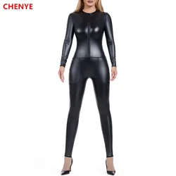 Seamless Women Bodysuit Metallic Zip Front Mock Neck Catsuit Costume Shapers Nightclub Dance Shapewear Sexy Jumpsuit with Pocket