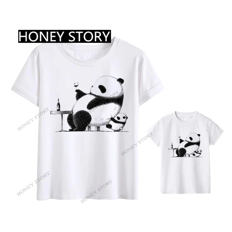 Camiseta de la familia de Panda para hombres, mujeres y niños, Camiseta con estampado de Panda blanco y negro, ropa para niños y niñas, camiseta de verano