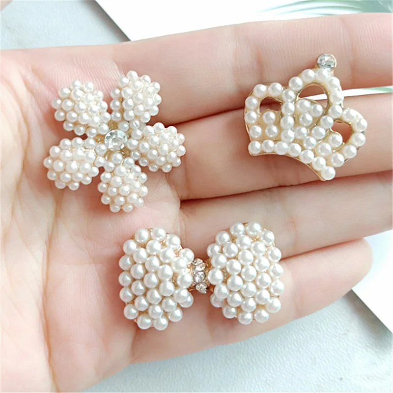 5PCS Crown pearl material accessories children's clothes headband decoration metal DIY accessories