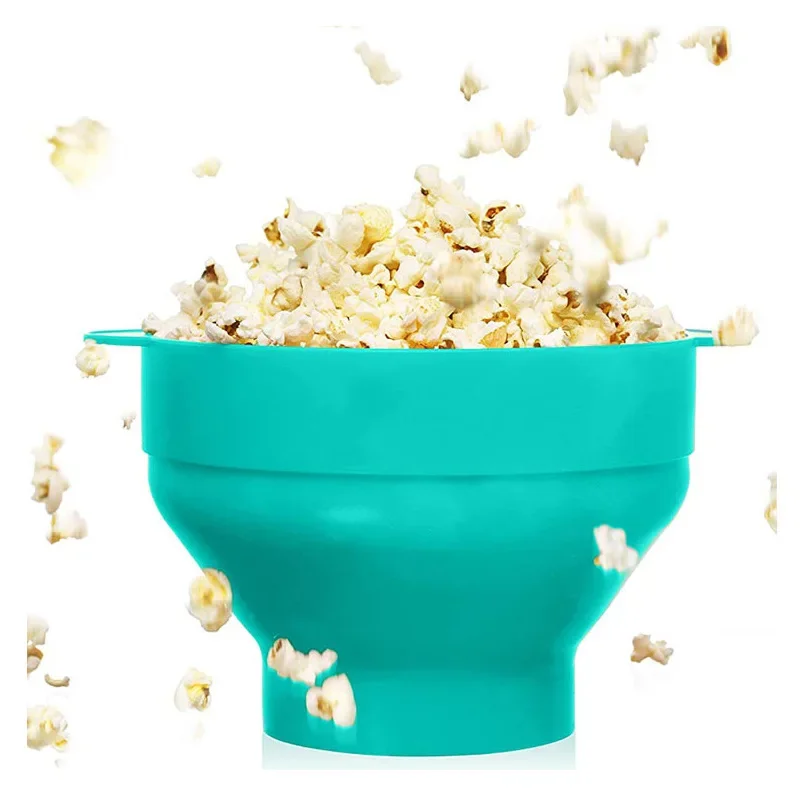 Silicone Collapsible Bowl Microwave Popcorn Bowl Bucket Popcorn Maker with Lid Chips Fruit Bowl Multifunction DIY Kitchen Tools