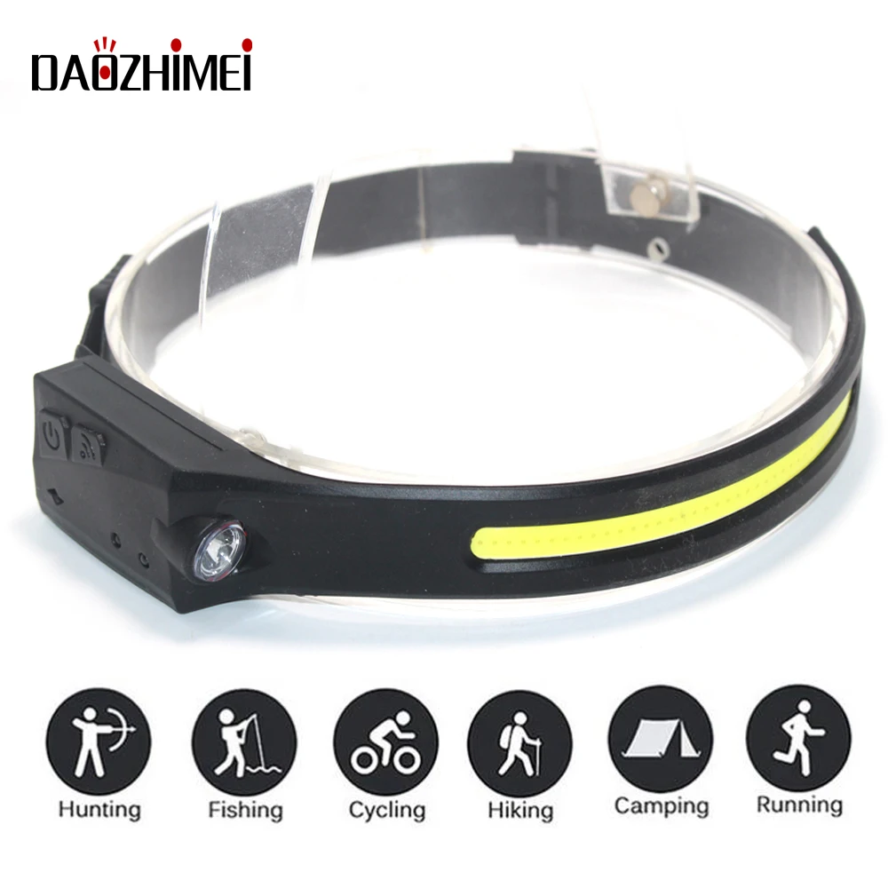 Running Induction Headlight COB LED Headlamp 4 Modes with Built-in Battery Flashlight USB Rechargeable Work Light Fishing Lampe