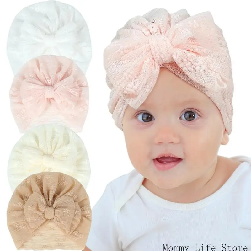 

Lovely Newborn Baby Girl Lace with Bow Soft & Breathable Turban Headwrap Breathbale for Hospital & Daily- Wear
