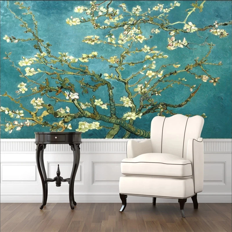 Customized products Almond Branches Oil Painting By Van Gogh 3D Photo Mural Wallpaper Living room sofa TV background Home Decor