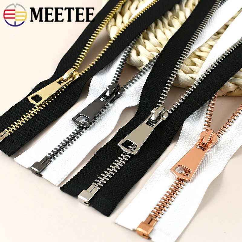 1/2Pcs Meetee 5# 15-80cm Metal Zippers Close/Open End Zips for Bag Down Coat Pocket Sewing Zipper Repair Kit DIY Sew Accessories