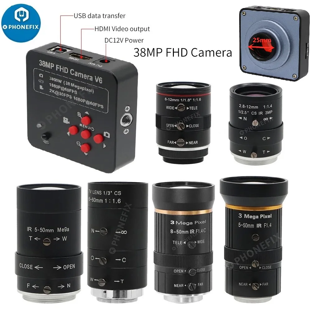 

38MP 60FPS HDMI Camera 6-12mm 2.8-12mm 5-50mm 6-60mm 8-50mm F1.4 F1.6 CCTV C Mount Zoom Lens Live Industry Digital Camera Lens