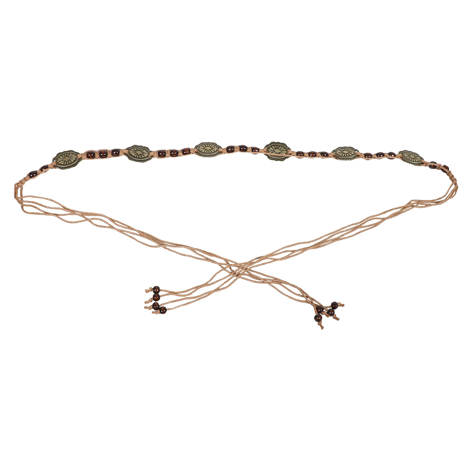 

Boho Style Rope Waist Adjustable Handcrafted Wood Beads Ethnic Tassel For Dresses Skirts Trousers Vacation Braided Belt Bohemian