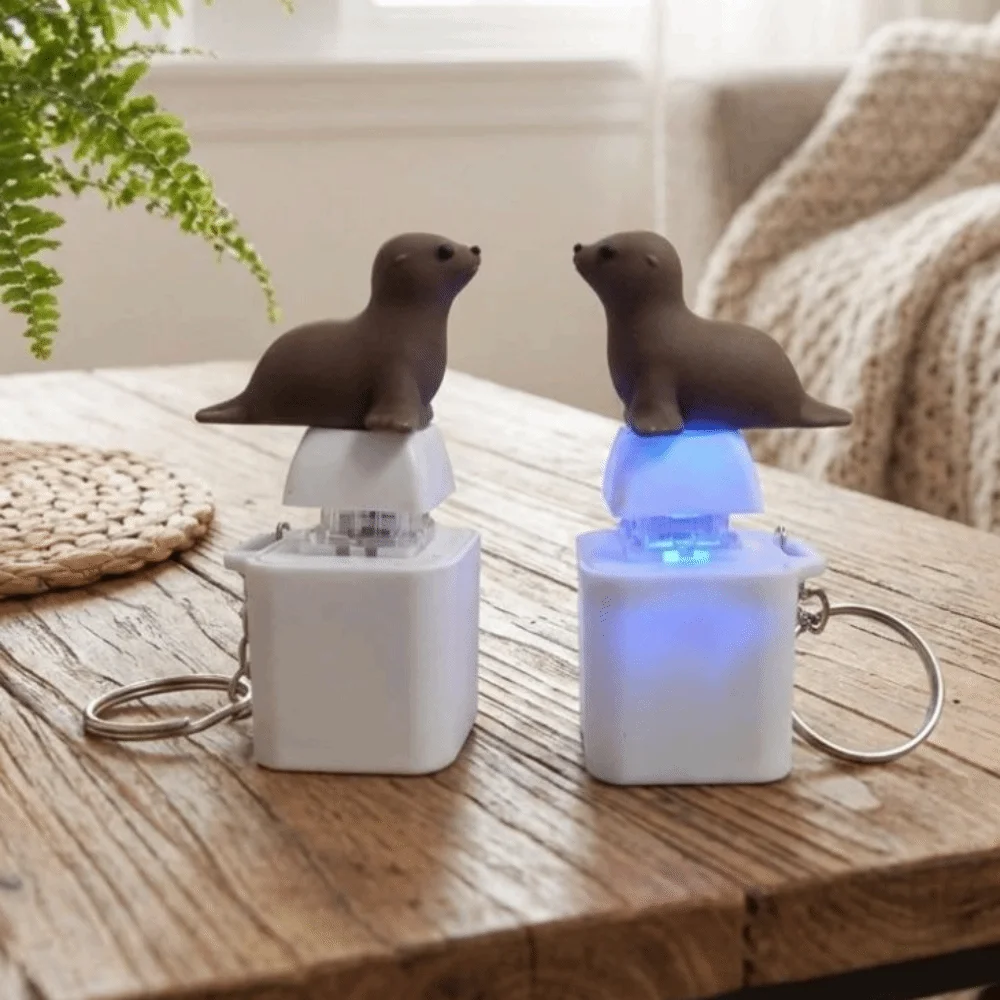 LED Light Animal Glowing Sound Keychain Clicky Sounding Novelty Seal Dog Light-Up Fidget Key Ring Plastic Tactile Switch