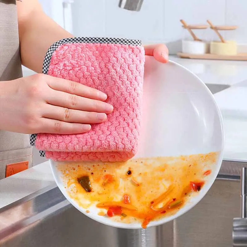 Kitchen Towels Dishcloths Microfiber Towels Absorbent Kitchen Cleaning Cloth Non-Stick Oil Thickened Table Cleaning Cloth