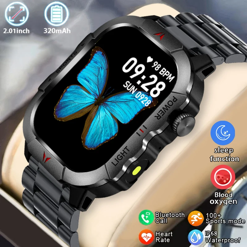 

Смарт-часы 2025 года, 2,01-дюймовый TFT HD-экран, разрешение 240*296, аккумулятор 320 мАч, спортивные часы на открытом воздухе 5,3, Bluetooth-вызов, мужские часы