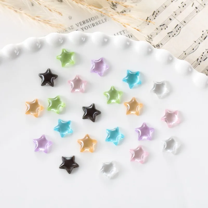 50Pcs Ice Transparent Nail Art Resin Charms Mini Star Multi-Colors Nail Flatback Rhinestones 10x10mm DIY Stones Crafts