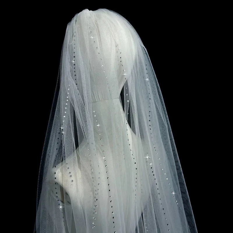New bridal wedding veil super fairy forest sparkling diamond veil wedding long trailing