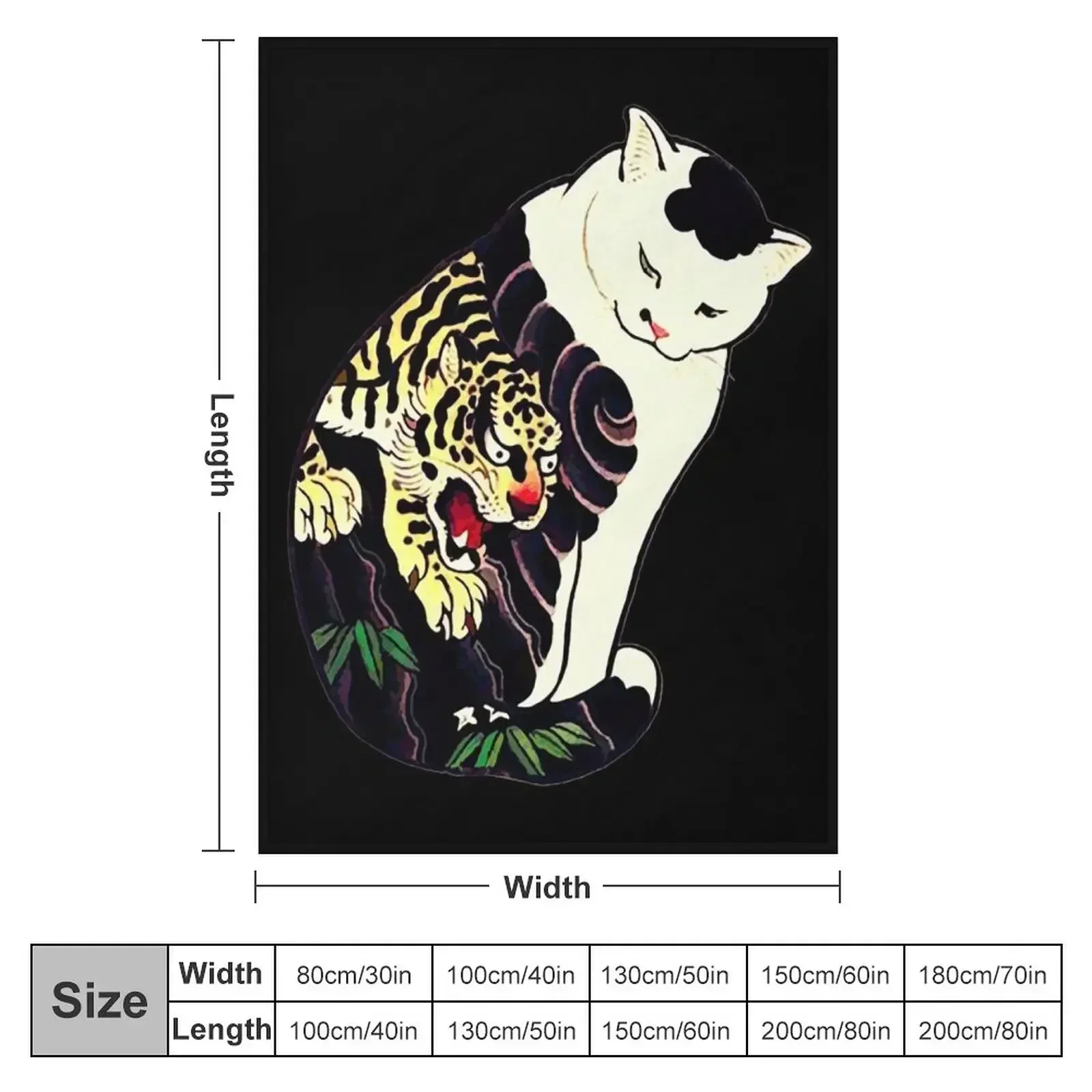 Antique Japanese Woodblock Print Cat with Tiger Tattoo Throw Blanket Plaid on the sofa Plush Single Designers Blankets