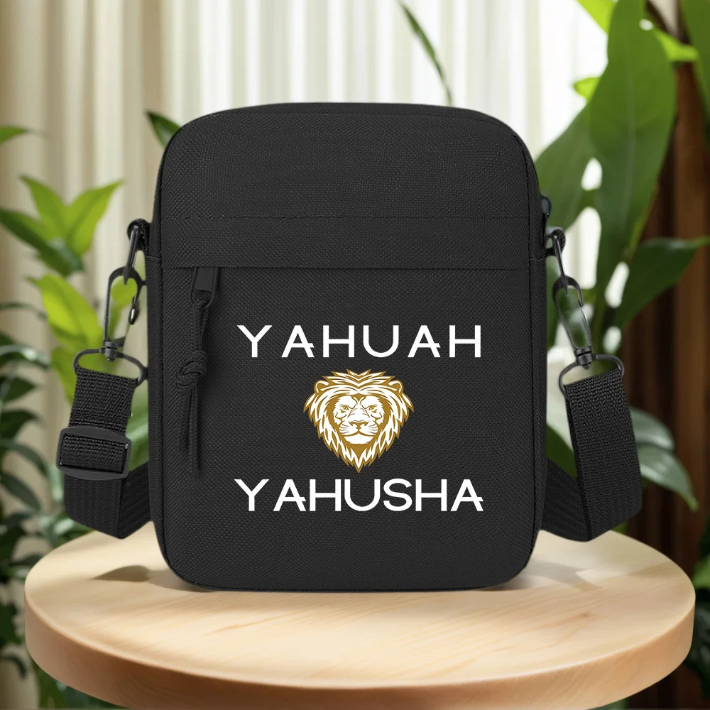 Lion face design black background Men Crossbody Bag Single Shoulder Women Cartoon Anime Film Printing Design Unisex