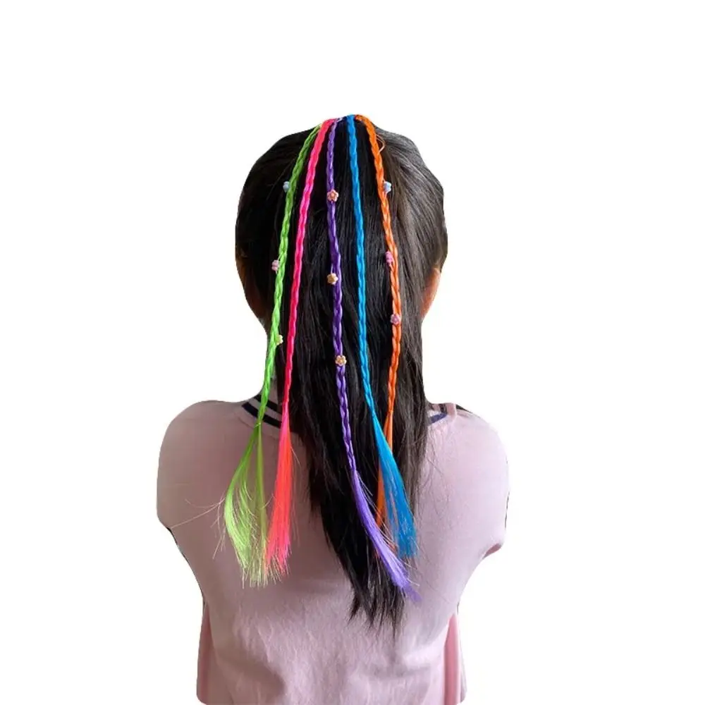 Colorful Braids Hair Extensions With Hair Clips Rainbow Braided Ponytail Hairpieces Hair Accessories For Kids Girls