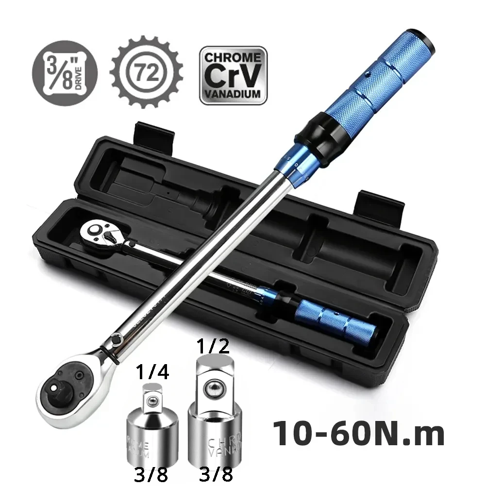 10-60N.m Torque Wrench 3/8 Inch Square Drive Torques Key ±3% High Precision Torque Wrench Professional Bicycle Automotive Tool