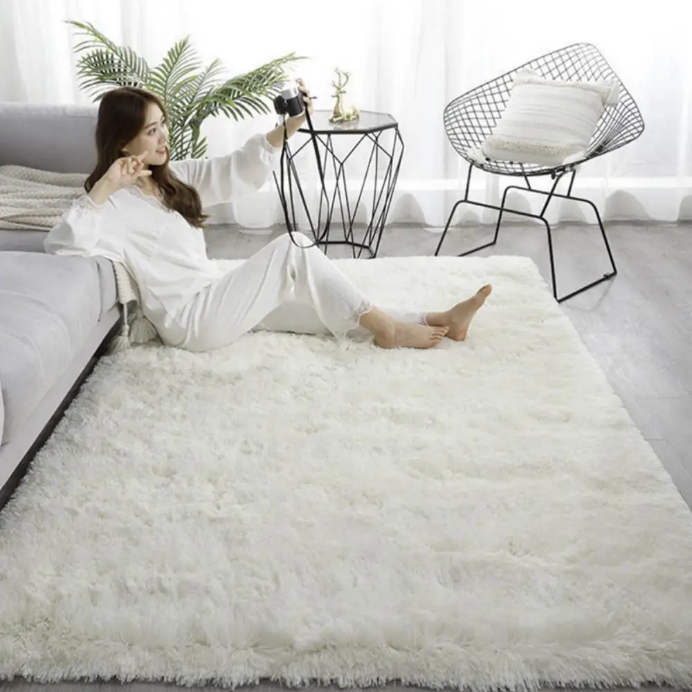 Simple Silk Wool Plush Carpet Bedroom Living Room Bed Blanket Solid Color High-Grade Soft Blanket Room Coffee Table Mat