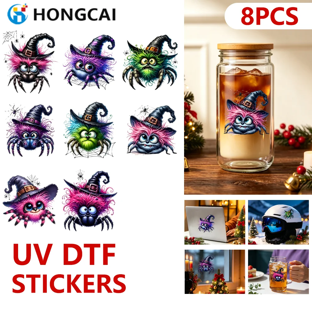 8PCS Halloween UV Crystal Label Stickers, Eye-Catching DTF Transfer Decals, Personalized Decor for Cups, Laptops & Helmets