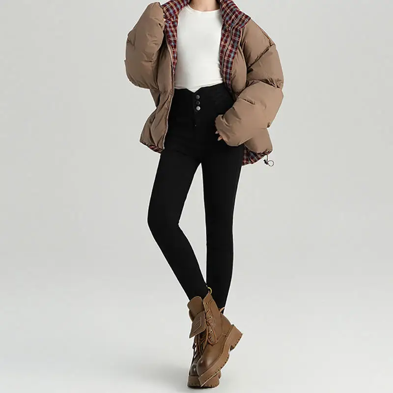 

Джинсы с высокой талией и девятью зубцами, женские облегающие модные брюки-карандаш, осень-зима, новые повседневные универсальные джинсы