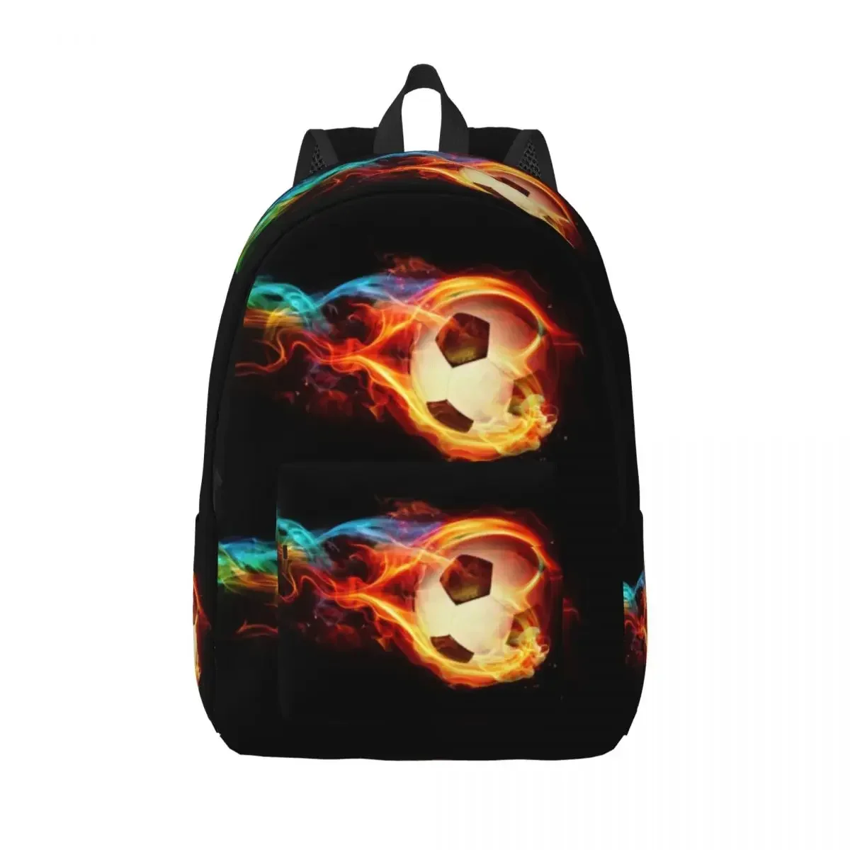 

Soccer Ball Flames Travel Canvas Backpack Women Men School Laptop Bookbag Football Flaming College Student Daypack Bags