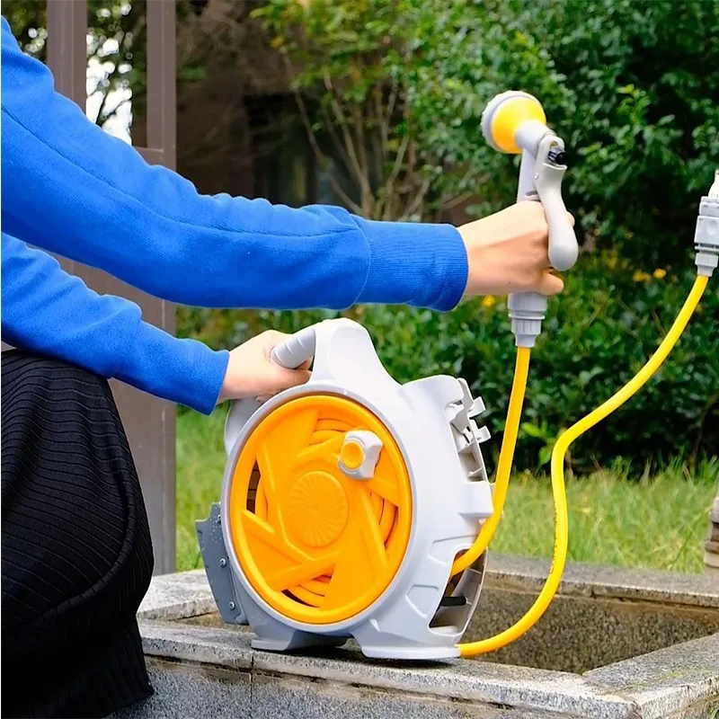 Portable Water Pipe Storage Rack 15M Hose Reel Cart Mini Garden Balcony Storage Simple and Compact