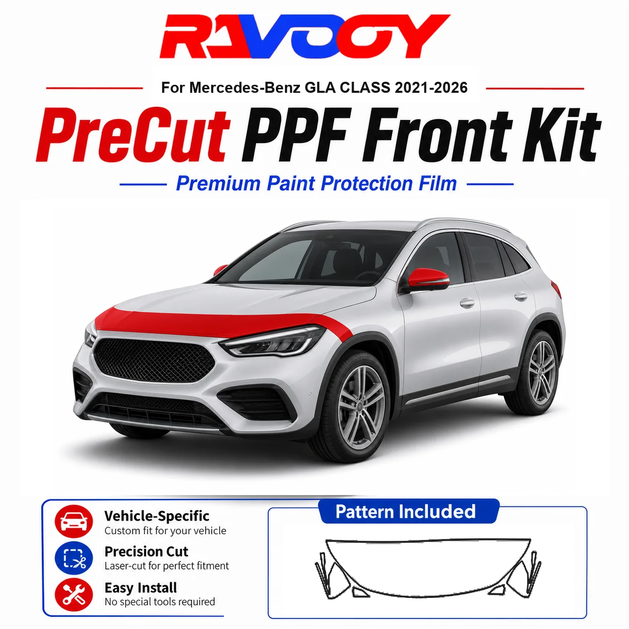 

8.5mil TPU Precut PPF Kit For Mercedes-Benz GLA CLASS 2021-2026 - Hood, Fenders & Mirror Set - Self-Healing Clear Bra Film
