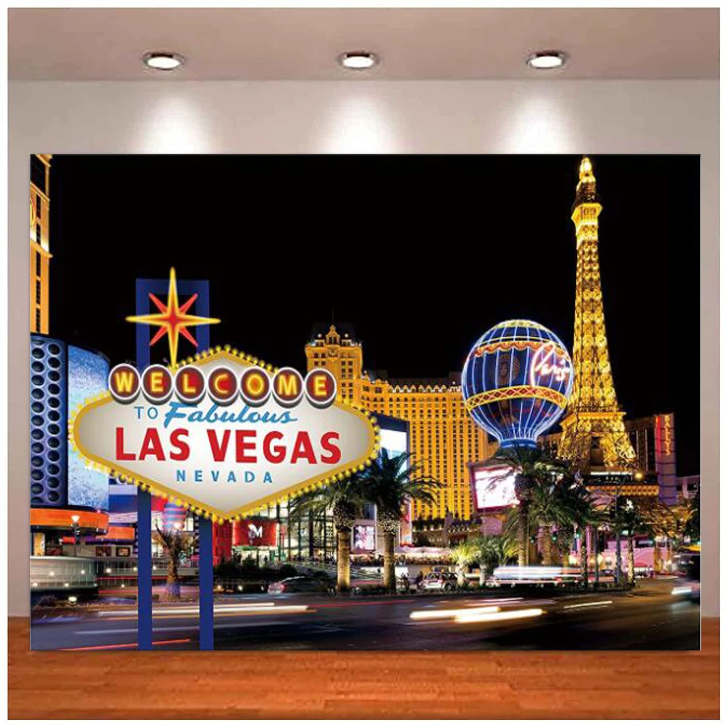 

Las Vegas Party Photography Backdrop Casino City Night Billboard Banner US Famous City Scene Background Celebration Decoration