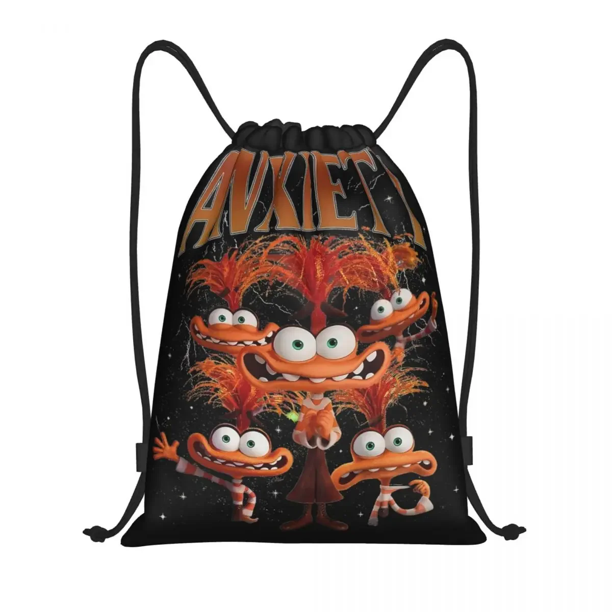 

Retro Vintage Anxiety Inside Out Drawstring Bags Sports Backpack Gym Sackpack Water Resistant Cartoon String Bags for Running