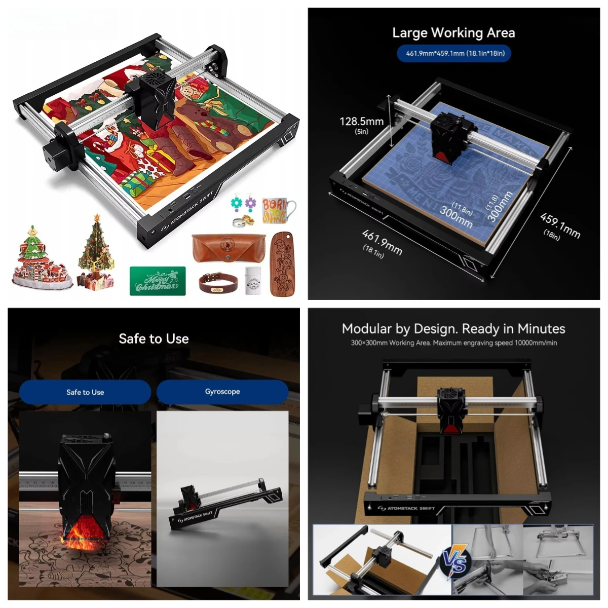 

Swift 12W Engraving Machine 0.06mm High-Precision Cutting for Stainless Steel Dark Acrylic Glass Leather