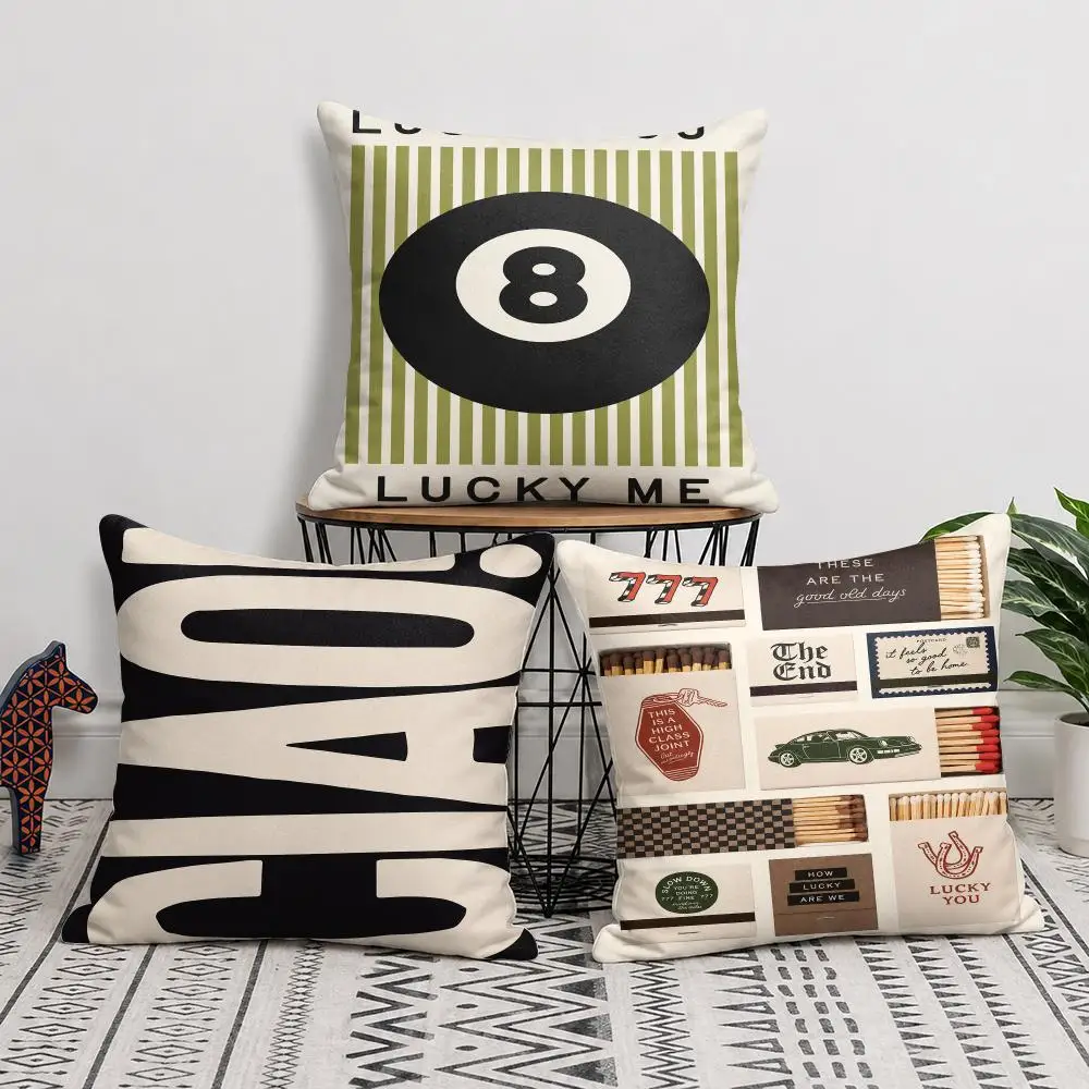 Lucky Eight Ball Matchbox Ciao Cushion Cover Silky Short Plush Invisible Zipper Dustproof Sofa Pillow Case For Home Decor