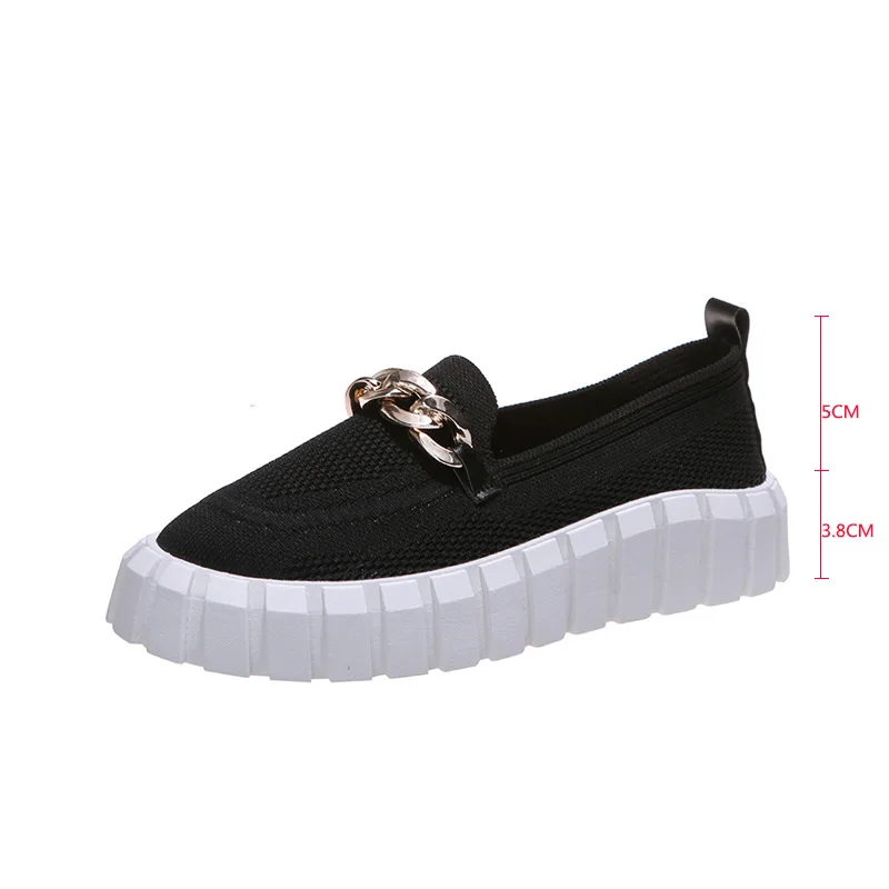 Spring Autumn Large Size 36-43 Women\'s Shoes Casual Metal Chain Muffin Bottom Breathable Mesh Thick Sole Shoes Tenis De Mujer