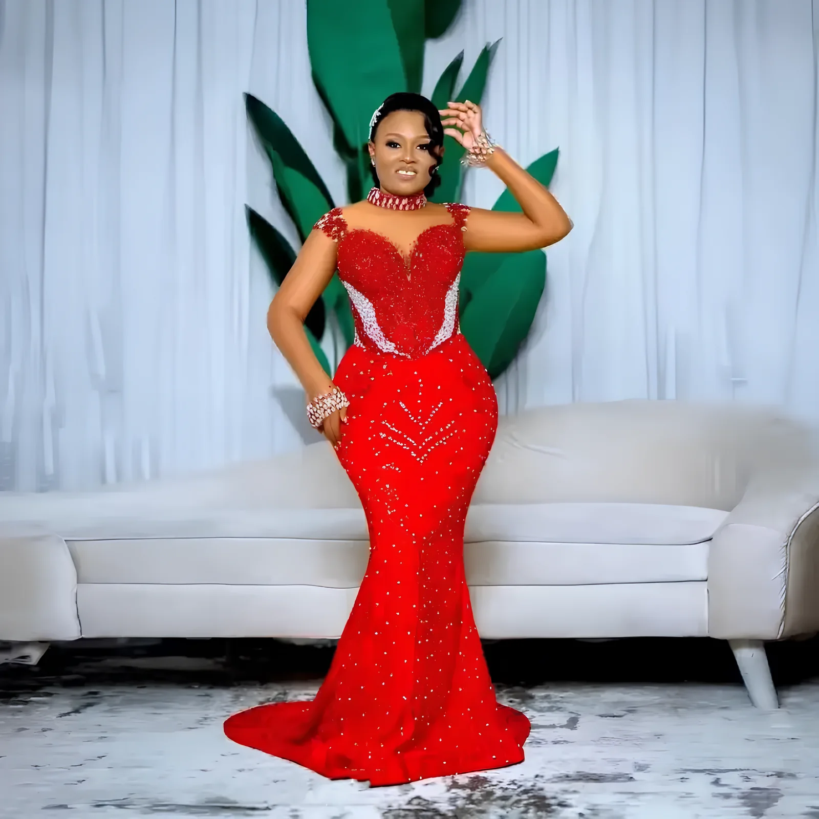 

Sparkling Prom Dress Luxury Mermaid Long Sleeved Crystal Formal Women's Evening Gown Plus Size Formal Wedding Dress Customized