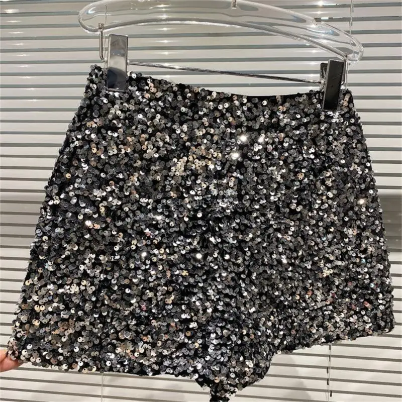 Women Sparkly Straight Leg Shorts Glitter Sparkles Hot Pants Party Shorts