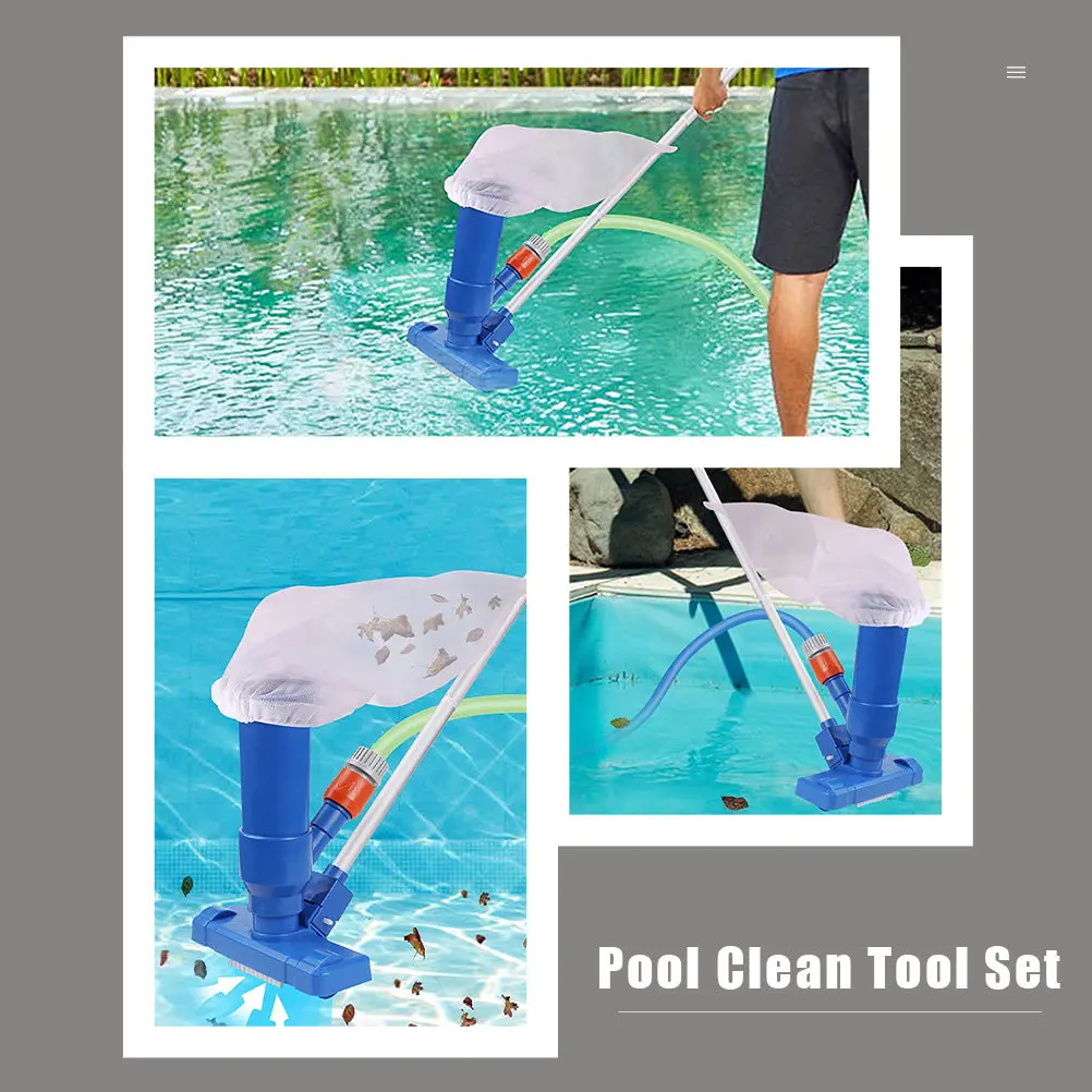 Professional Pool Cleaning Tool Set – Vacuum Jet Suction Dirt Head, Shallow Mesh Rod, Blue Swimming Pool Trash Cleaner