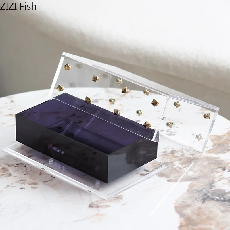 

Transparent Acrylic Storage Box Rivet Jewelry Box Ornament Storage Bin Jewelry Tray Desktop Organizer Storages Tray Crafts