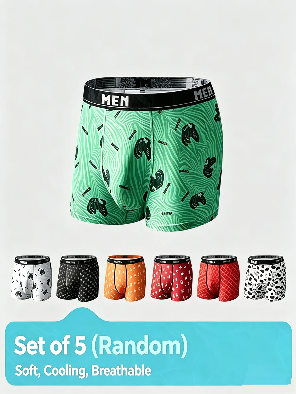 Men's Ice Silk Boxer Briefs Random 5Pcs Underwear Set Seamless Cooling Breathable Quick Dry Elastic Waistband Color Trunks