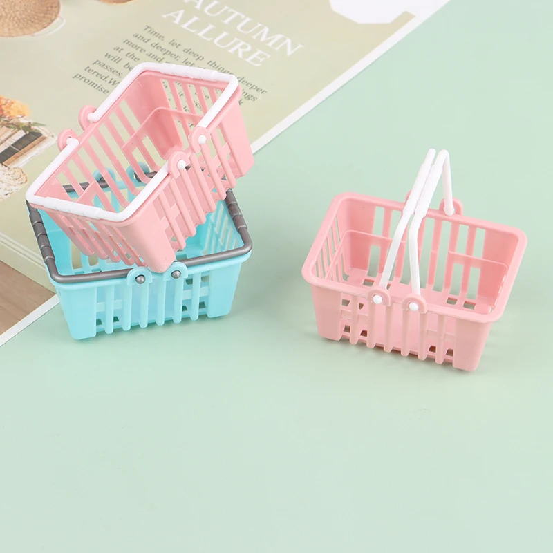 2Pcs Dollhouse Mini Shopping Hand Baskets Supermarket Basket Furniture Model For Doll House Decor Kids Pretend Play Toys