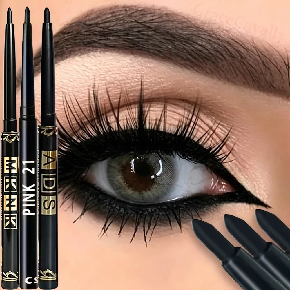 3Pcs Automatic Retractable Eyeliner Gel Pen Smooth Application High-Pigment Matte Waterproof Lasting Under Eye Glue Makeup